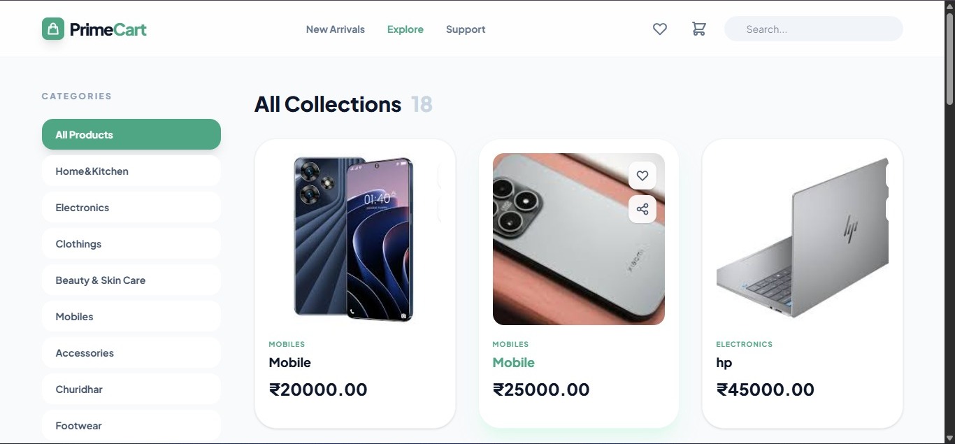 PrimeCart Ecommerce Website